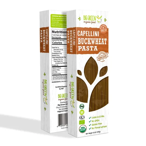 Vista 3 de Big Green Organic Food - Capellini de trigo sarraceno orgánico, 8.8 onzas, 100% trigo sarraceno, sin gluten, sin OMG (paquete de 5)