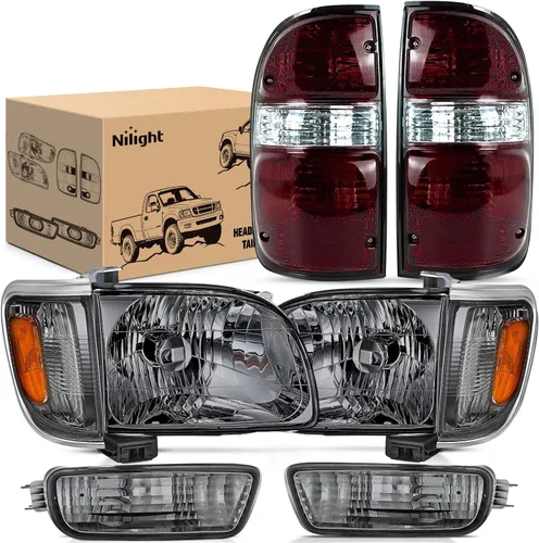 Vista 19 de Nilight Combo de faros delanteros y luces traseras para Toyota Tacoma 2001 Carcasa negra + reflector ámbar con luz trasera