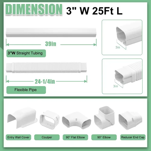 Vista 2 de Juego de mini línea dividida de 3 pulgadas de ancho y 25 pies de largo, kit de cubierta decorativa de PVC para aire acondicionado mini split sin