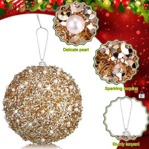 Vista 5 de BBTO 8 adornos de bola para árbol de Navidad, adornos de espuma con lentejuelas con purpurina, decoraciones para colgar para Navidad, boda, fiesta
