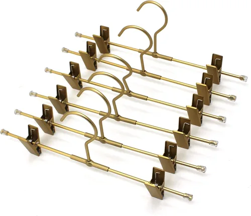 Vista 9 de Percha para pantalones, perchas de aluminio dorado para faldas, 2 clips ajustables, perchas de ropa resistentes que ahorran espacio, percha duradera