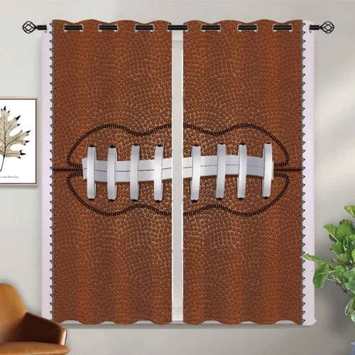 Vista 2 de Cortinas opacas de fútbol americano Sports America para niñas y niños, decoración del hogar, fondo de primer plano de cordones de rugby, cortinas