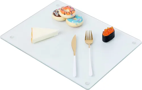 Vista 12 de Murrey Home Tabla de cortar de vidrio para encimera de cocina, tablas de cortar de vidrio templado aptas para lavavajillas, pequeña bandeja Suave