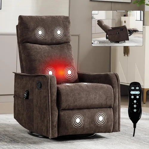 Vista 13 de Silla reclinable giratoria para adultos, masaje y calor, tela, azul
