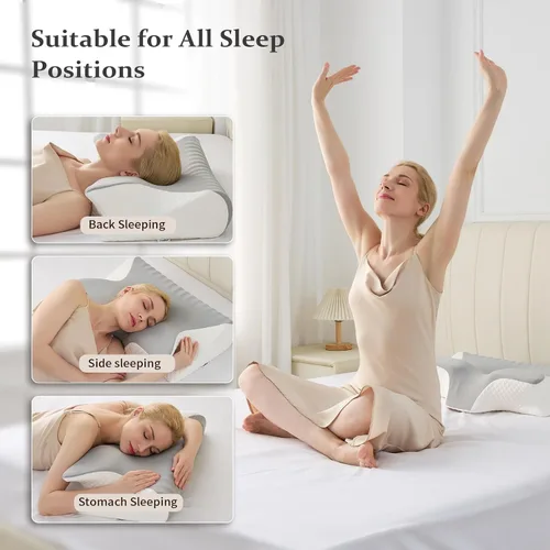 Vista 4 de Almohada cervical para el cuello, espuma viscoelástica de contorno Gris