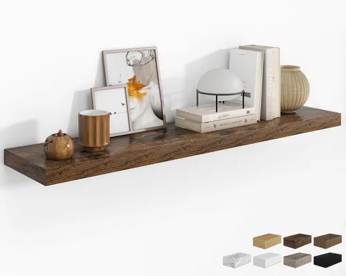Vista 55 de RICHFOCUS Estantes flotantes de 8 pulgadas para estantes cuadrados de pared para dormitorio, cocina, baño, estante flotante de madera rústica