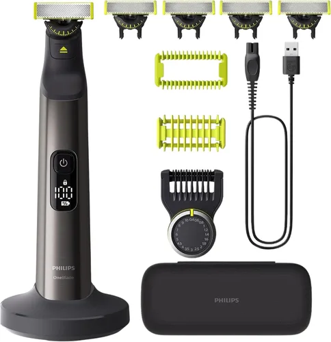 Vista 9 de PHILIPS OneBlade Pro Face + Body Hybrid Electric Trimmer & Shaver, recargable, peine de precisión ajustable de 14 longitudes, kit de cuerpo, hoja