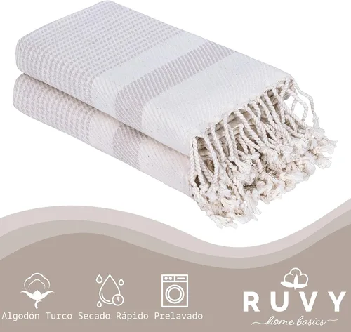 Vista 2 de Ruvy Home Basics - Juego de 2 toallas de mano turcas para baño, 18 x 40 pulgadas, algodón y baño decorativo, toallas de cocina, paños de cocina, té