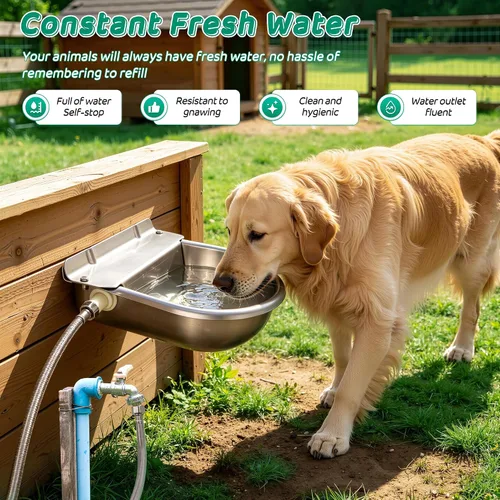 Vista 6 de Cuenco automático para beber, dispensador de agua de ganado de granja de acero inoxidable con orificio de drenaje y válvula de flotador