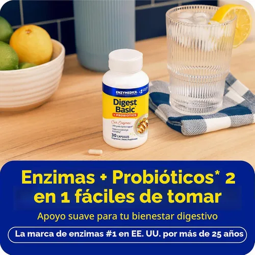 Vista 3 de Enzymedica Digest Basic + Probióticos - 30 Cápsulas Digestive Enzyme Supplement for Women & Men, Enzyme and Probiotic Capsules for Digestion, Gut