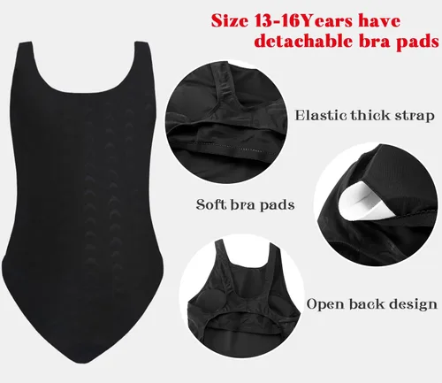 Vista 7 de Traje de baño deportivo de una pieza para niños y niñas, traje de baño sólido para práctica y competición en traje de baño negro y azul marino