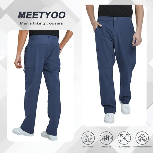 Vista 3 de Pantalones cargo de senderismo para hombre, impermeables, tácticos, ligeros, elásticos, para acampar