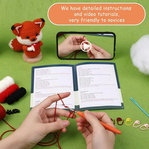 Vista 3 de Mnuizu Kit de ganchillo para principiantes, kit de ganchillo de animales para principiantes con tutoriales en video instructivos y paso a paso