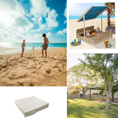 Vista 6 de Cubierta para caja de arena, cubierta impermeable y protección solar, 420D resistente funda protectora cuadrada con cordón, caqui, 48 x 48 x 8