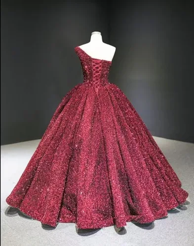 Vista 2 de Vestido de fiesta brillante con lentejuelas de un hombro, vestido de niña de flores para boda, princesa, vestido para niños pequeños