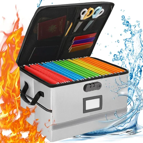 Vista 15 de EXLIFBAG Organizador de archivos, caja de archivos ignífuga con tapas, caja organizadora de documentos importante con cerradura, organizador