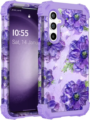 Vista 12 de Funda para Galaxy A14 5G Case, Patrón Floral 3 en 1 Protección Resistente de Servicio Pesado a Prueba de Golpes Parachoques de Goma de Silicona