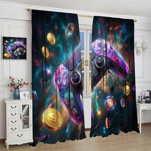 Vista 7 de Cortinas de juego Cool Space Galaxy Game Controller Tech Circuit Board Cosmic Rod Pocket Tratamientos de ventana para niños, dormitorio, habitación