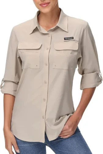 Vista 7 de BASSDASH Camisa de manga larga para mujer, con protección UPF 50, para senderismo, senderismo, secado rápido, FS21W
