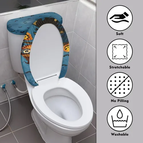 Vista 4 de Flashideas Juego de fundas de tapa de inodoro y cubierta de tanque de búho de Halloween, fundas de asiento de felpa suave, fundas de borde de tanque