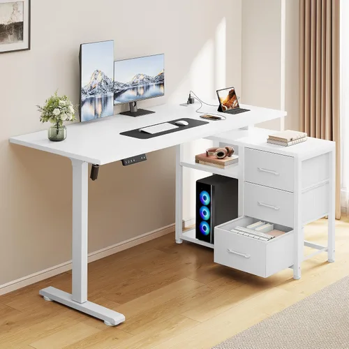 Vista 13 de 47 Inch L Shaped Desk with 3 Drawers Electric Standing Desks with Storage Computer Table Adjustable Height with Power Outlets 4 Memory Presets for