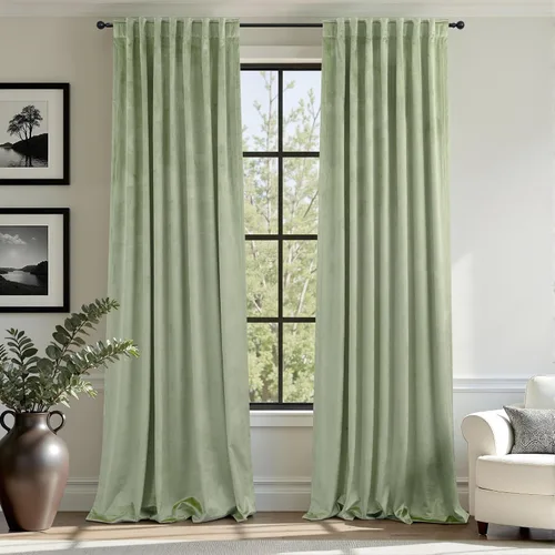 Vista 22 de Cortinas de terciopelo opacas para oscurecer la habitación de 63 pulgadas de largo para sala de estar, comedor, 2 paneles, privacidad pesada