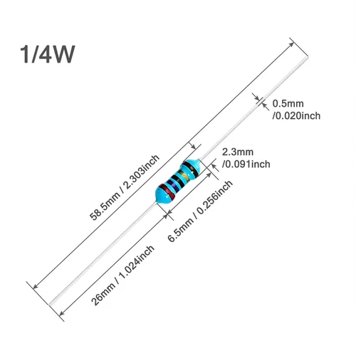 Vista 2 de Chanzon 60 valores 1/4W (0.25 vatios) Kit de resistencias fijas de película metálica 300 piezas 1R-4.7MR Ω ohmios ±1% Tolerancia 0.01 MF