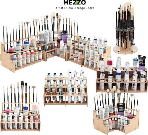 Vista 7 de Mezzo Artist Paint and Brush Rack - Soporte de Escritorio Multicapa de Laminado Veteado de Madera Organizador de Almacenamiento y Exhibición