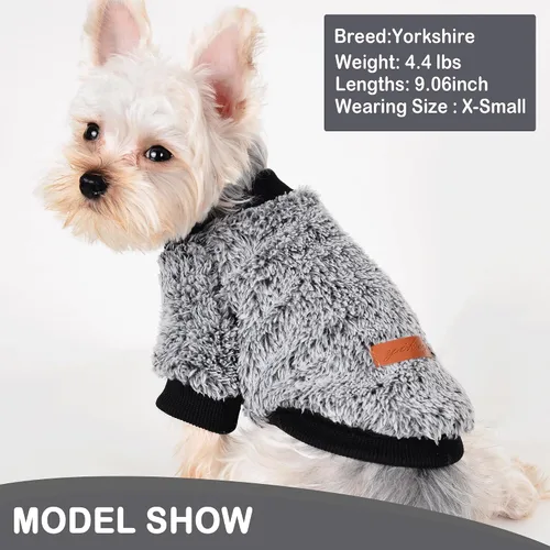 Vista 5 de Suéteres para perros pequeños, niña, perro macho, suéter, forro polar suave, ropa de invierno para mascotas, niño, niña, sudaderas de felpa, Negro