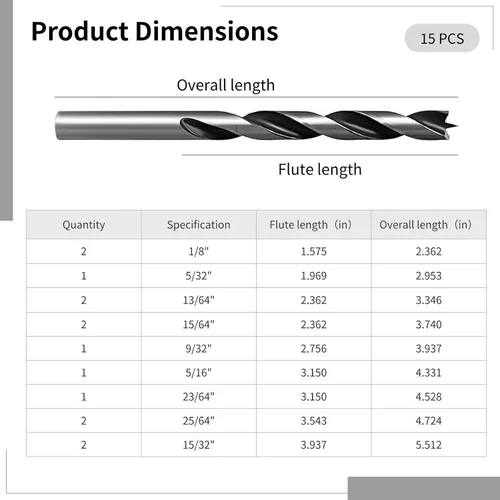 Vista 2 de Wood Drill Bit Set with Center Punch, 15 Pieces