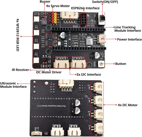 Vista 6 de Adeept Kit robótico de ruedas mecánicas omnidireccionales 4WD para ESP32-S3 Banana Pi PicoW-S3 DIY STEM Remote Controlled Robot Kit con pantalla