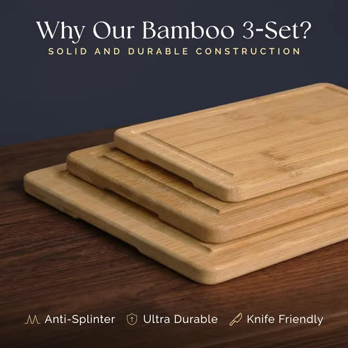 Vista 11 de Deer & Oak Juego de tablas de cortar de bambú de 3 piezas, tablas de cortar de madera previamente engrasadas para cocinas de 13.0 x 9.4 in, 11.0 x