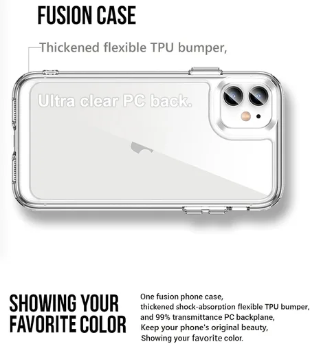 Vista 3 de Funda para iPhone 11: cubierta de teléfono a prueba de golpes de grado militar con protector de pantalla de vidrio templado, antiarañazos y Cristal