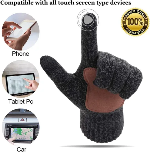 Vista 3 de Conjunto de guantes de punto de invierno para hombres y mujeres con forro polar