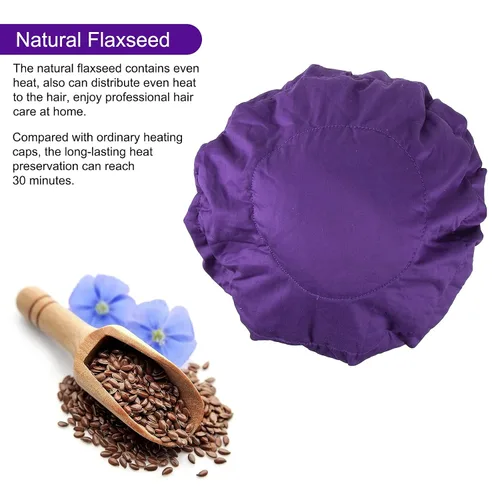 Vista 2 de Gorro térmico para microondas de acondicionamiento profundo para peinar y tratar el cabello al vapor, terapia de cuidado del cabello (morado)