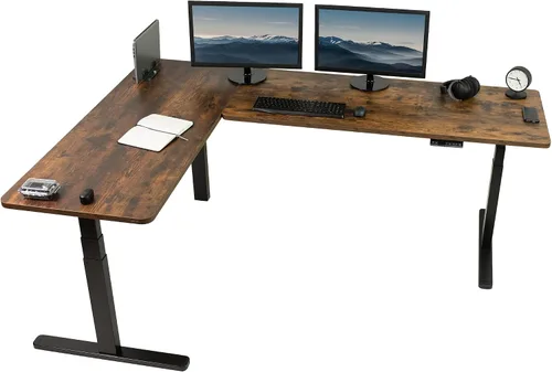 Vista 22 de VIVO DESK-KIT-3E8BO - Escritorio eléctrico de altura ajustable de 83 x 60 pulgadas para trabajar de pie, con 2 cubiertas sólidas de bambú, marco