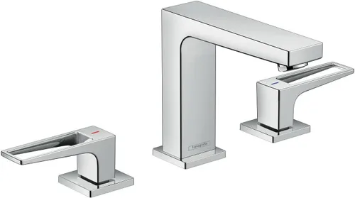 Vista 2 de hansgrohe Metropol 74518821 - Grifo moderno para lavabo de baño de bajo flujo con 2 manijas y 3 5 pulgadas de alto en níquel cepillado, 74518821