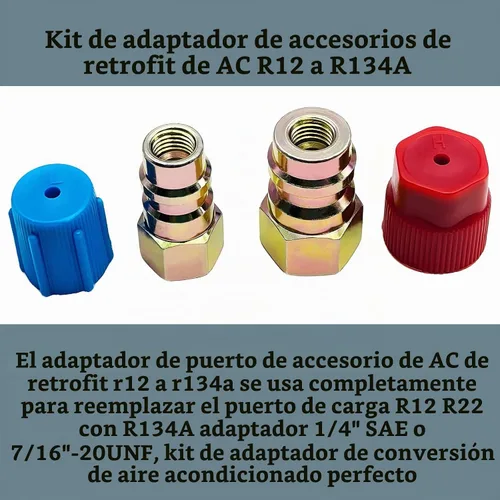 Vista 2 de Kit de adaptador de ajuste de CA R12 a R134A, adaptador de conversión UNF R12 R22 a R134A, adaptador de conversión UNF de 1/4 pulgadas a 7/16