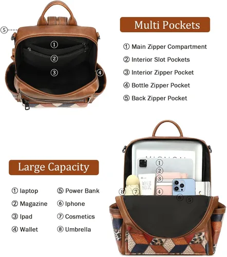 Vista 5 de AGLOD mochila de cuero para mujer, bolso de diseñador para damas, con correa para el hombro, bolso de trabajo de imitación, bolsos de mano