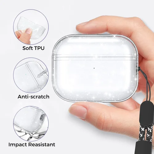 Vista 5 de AHASTYLE Funda transparente para Airpods Pro 2 TPU [LED frontal visible] [con cuerda de mano] compatible con AirPods Pro 2 2022
