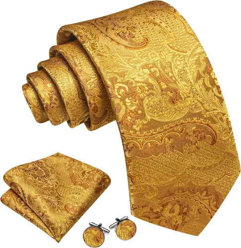 Vista 41 de Barry.Wang - Juego de corbata de seda para hombre, diseño de cachemira, pañuelo y gemelos de bolsillo