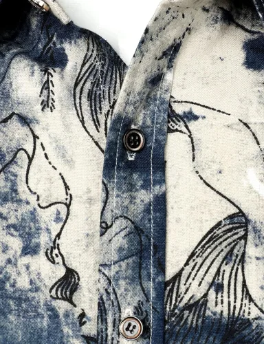 Vista 4 de LucMatton Camisa de algodón y lino elegante y floral de manga larga con botones para hombre