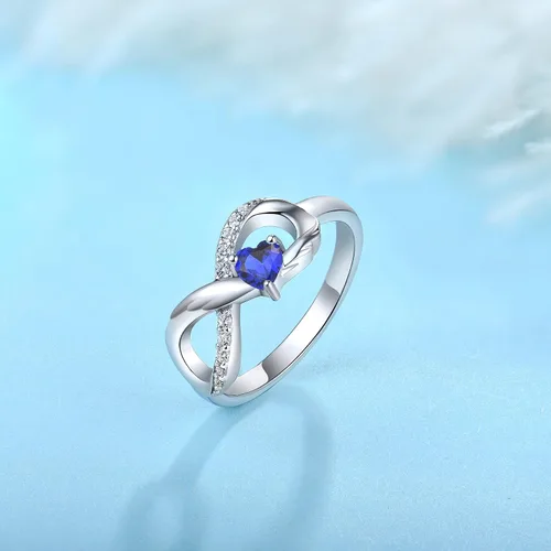 Vista 4 de STARCHENIE Anillo de Promesa Infinita de Plata de Ley 925 con Alas de Ángel y Anillo de Corazón para Mujer Talla 5-10 09-Zafiro-Sept