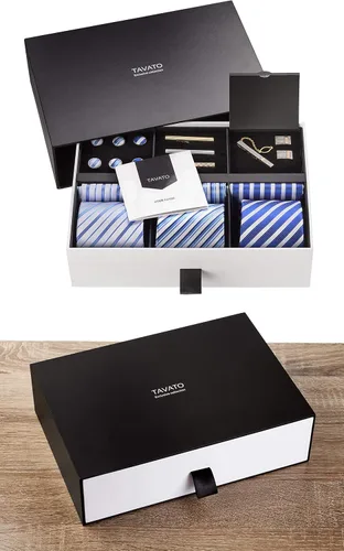 Vista 44 de Juego de corbata de regalo para hombre, corbata sedosa, bolsillo cuadrado, clips de corbata, gemelos para hombres