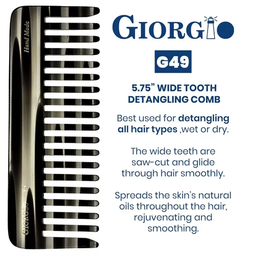 Vista 2 de Giorgio G49 Graphite, peine grande para desenredar el cabello, dientes anchos para cabello grueso, rizado y ondulado. Peine desenredante