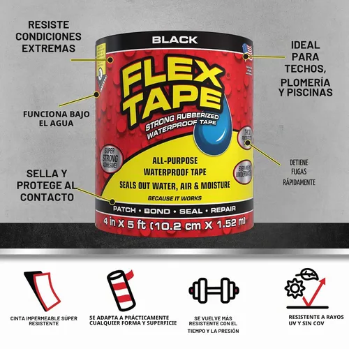 Vista 2 de Cinta Flex de color negro, 2 unidades, 4 x 5 pulgadas