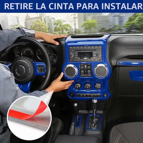 Vista 5 de RT-TCZ para Jeep JK Kit de Adornos Interiores Azul, Adorno de Panel de Tablero de Consola Central para Jeep Wrangler JK JKU 2011-2017 Accesorios