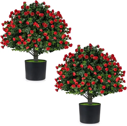 Vista 15 de Goplus Árbol de bola de cedro artificial de 21.5 pulgadas, juego de 2 plantas artificiales en maceta, arbustos artificiales con maceta de cemento