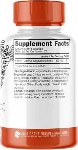 Vista 2 de Nutri Fisetin 500mg 32 unidades - Dosis clínica - Suplementos de fisetina - Potente activador senolítico, antioxidante, soporte cardíaco
