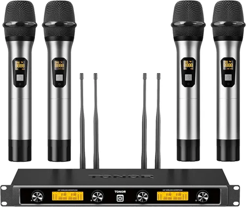 Vista 11 de Sistema de Micrófonos Inalámbricos TONOR, Micrófonos Dinámicos de Mano Profesionales de Metal UHF de 2*15 Canales con Receptor Inalámbrico
